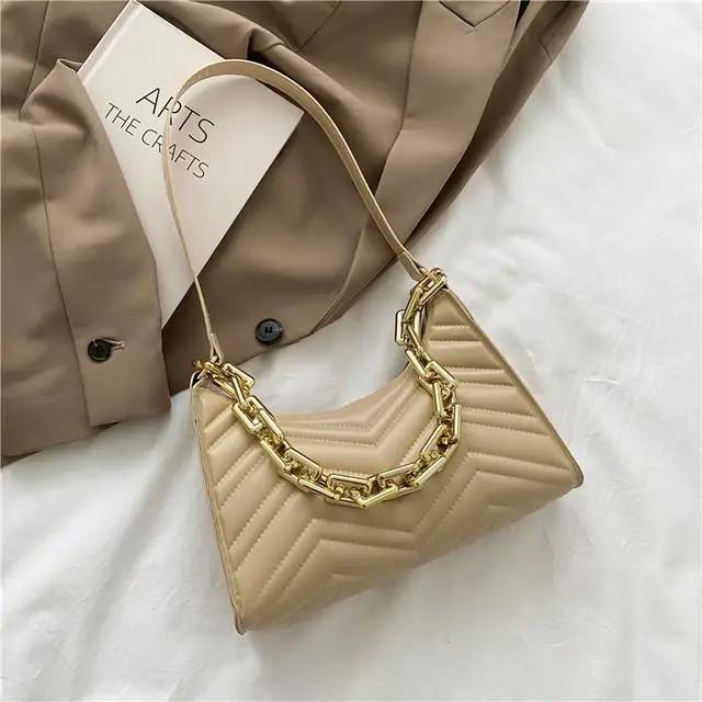 Fashion Check Embossed Handbags New PU Leather Chain Shoulder Bag Texture Shopping Bag Zipper Embossed Underarm Bag