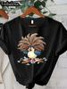 Women's Funny Bird Graphic T-Shirt Cute Fluffy Bird with Expressive Eyes Soft Everyday Casual Tee Lightweight Warm Weather Shirt