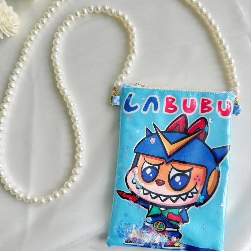 Labubu cartoon print quicksand mobile phone bag coin purse key bag zipper storage crossbody bag KTY