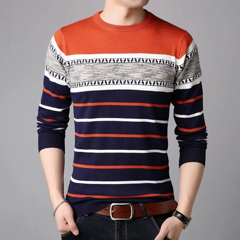 Men's Fall and Winter Ethnic Style Round Neck Knit Pullover Long Sleeve Warm Casual Pullover Loose Knit Pullover Sweater