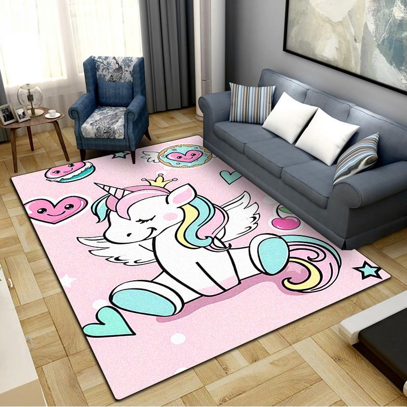 Cartoon Uni-horse Carpet Rug for Living Room Bedroom Home Sofa Decoration,Kids play Non-slip Floor Mat