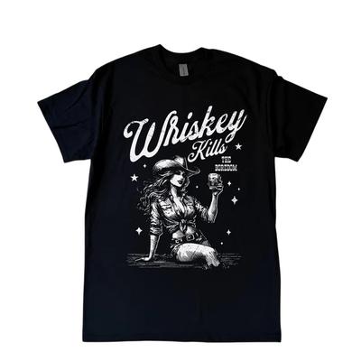 Retro Whiskey Kills 90s Grafik-Shirt, Vintage Cowgirl und Whiskey T-Shirt