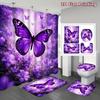 4Pcs Purple Butterfly Shower Curtain Set with Non-Slip Bath Mat, Toilet Lid Cover, Contour Rug & 12 Hooks, Bathroom Decor