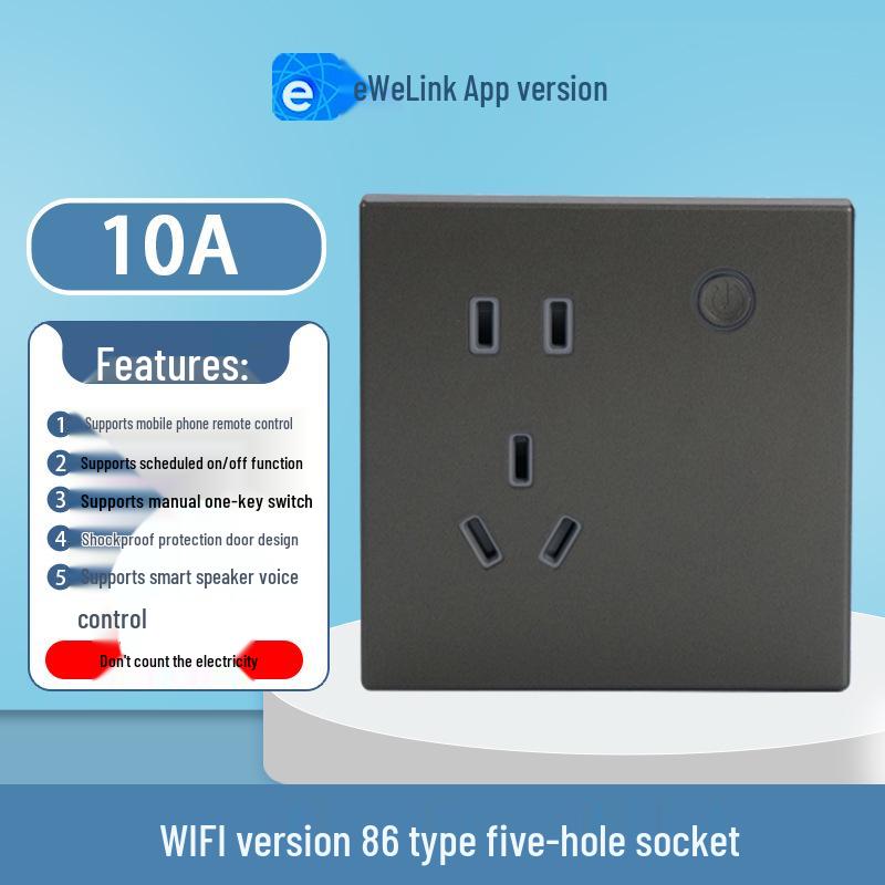 eWeLink Smart WiFi Wall Socket 86 Type 10A - Remote, Voice-Controlled App for Mobile