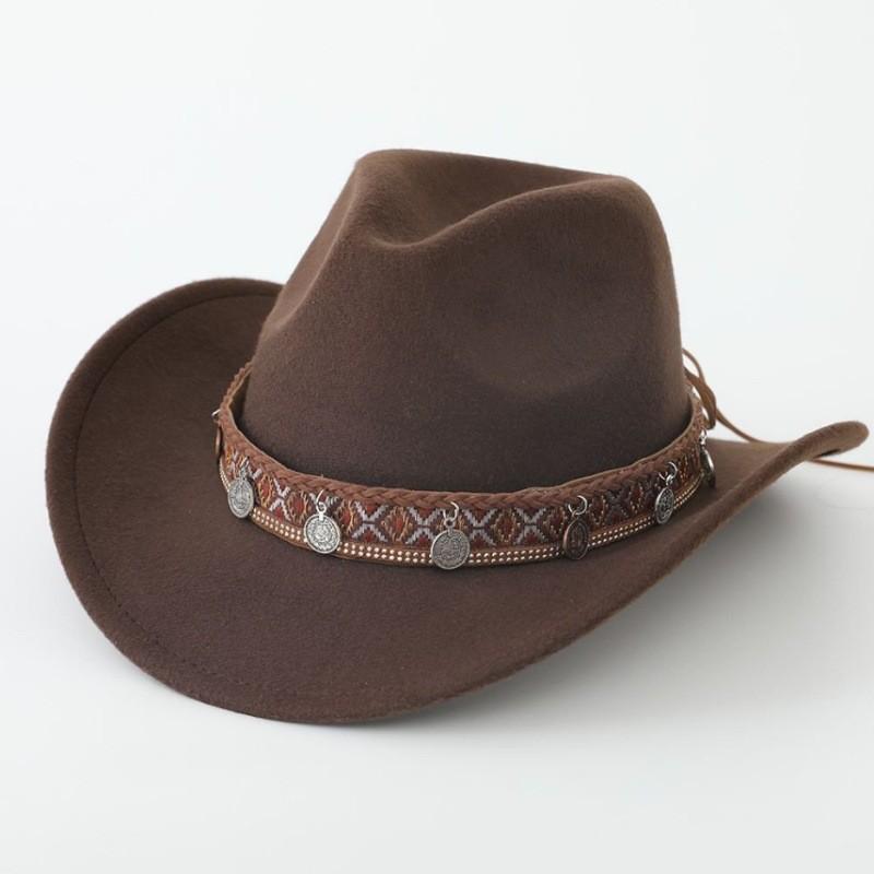 European and American New Accessories with Curved Brims Western Cowboy Hat Top Hat Tibetan Retro Jazz Hat Felt Hat Wool Riding Hat