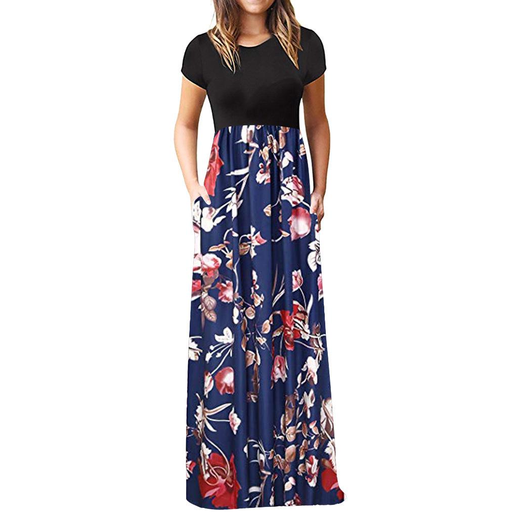 IHUASU Short Sleeve Printed Dress Long Skirt