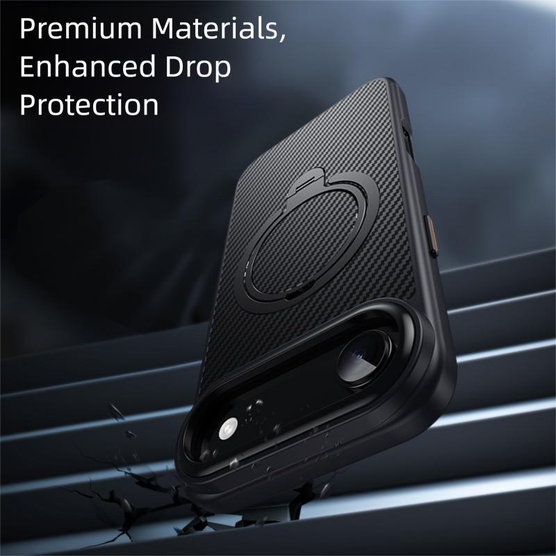 Carbon Fiber Aramid Style for MagSafe Case for iPhone 16 15 14 13 12 17 Pro Max 16e 17 Air Plus Ring Stand Holder Cover LMD004