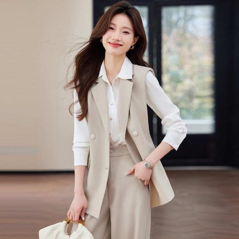 Women's Black Suit Vest Set for Spring/Autumn 2024: Professional Sleeveless Jacket for Formal and Hotel Workwear