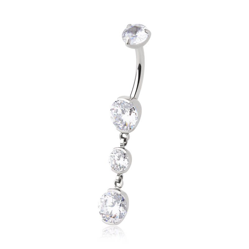 

Perforated Tribe Brand New Long Shiny Zircon Navel Stud Ring Sexy European and American Style Pure Titanium Alloy Anti-Allergy Non-Fading Metallic Color 1.6 X 10mm