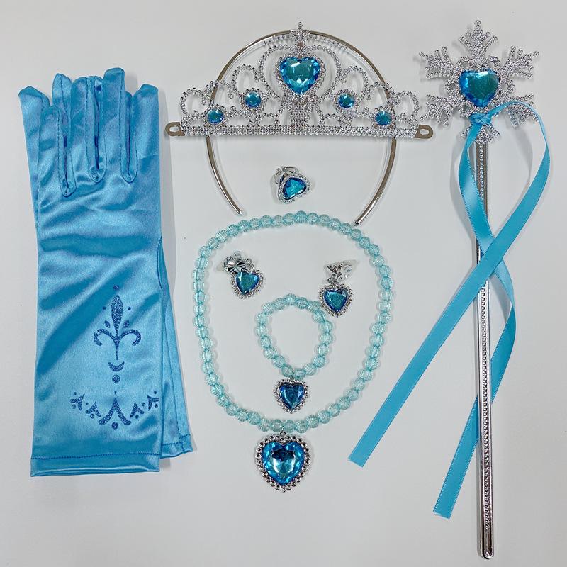 Kostümset zum Thema Die Eiskönigin: Krone, Zauberstab, Zöpfe, Halskette, Ohrringe und Handschuhe für Weihnachten & Halloween