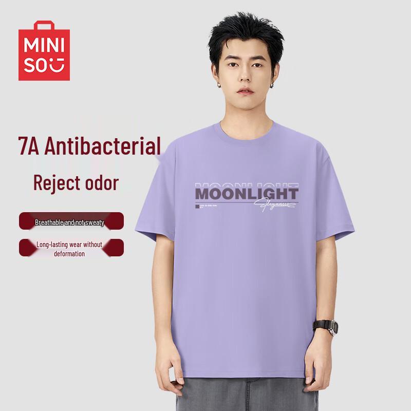 MINISO Men s Letter Print Anti-Bacterial Short Sleeve T-Shirt 2XL