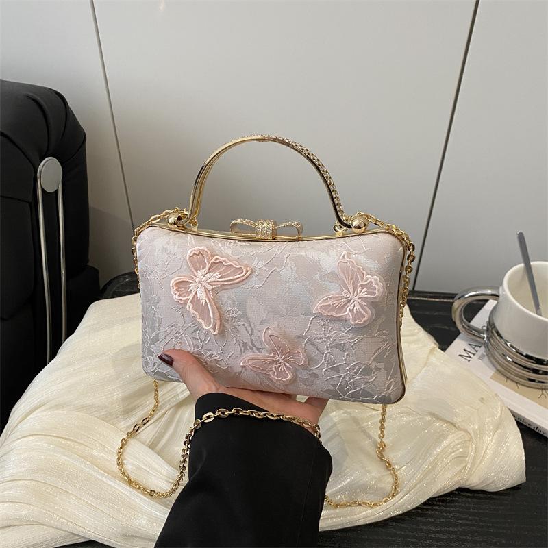 2025 New Women's Bag White Portable Small Square Bag New Chinese Jacquard Sweet Wind Butterfly Bridal Bag Dinner Bag