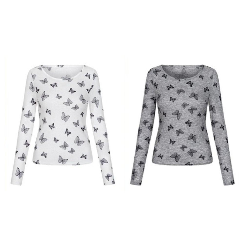Ins Sun-protection Pullovers Butterfly Sheer Tops Korean Style Bottoming Shirts Women  Girls