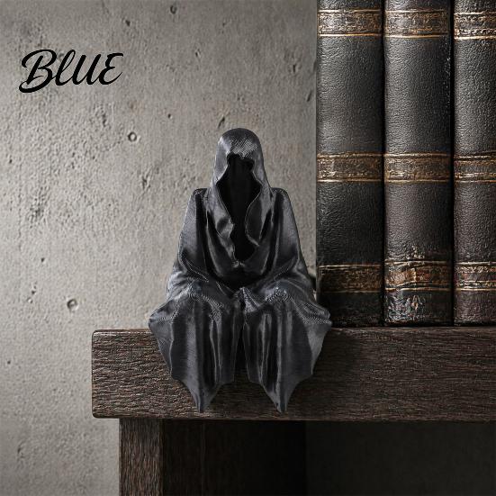 Cyberpunk Shelf Decor 3D Printed Tabletop Gothic Figurine Grim Reaper Sitting Statue Mysterious Cloaked Spooky Sculpture for Garden or Bookshelf,