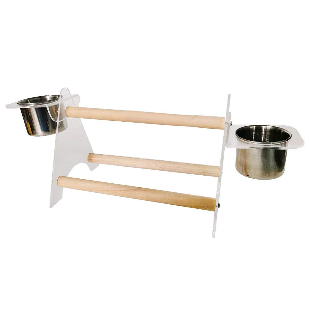 Drewniany trójnóg dla papugi z miseczką do karmienia, żerdź dla papugi, akcesoria do klatki dla ptaków