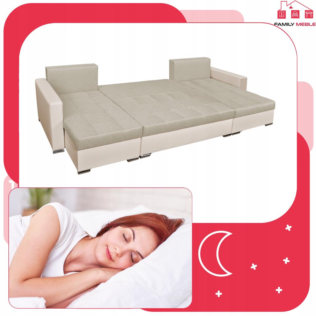 Figo BIG Corner Sofa Bed with Sleeping Function Family Meble Beige Beige