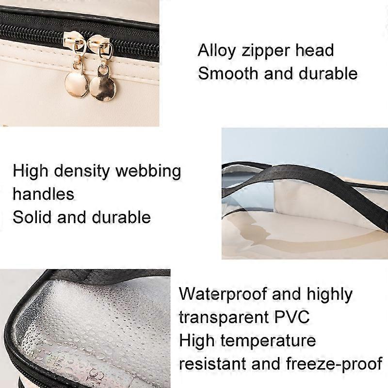 Double Layer Cosmetic Bag PU Transparent Waterproof Travel Portable Large Capacity Storage Bag