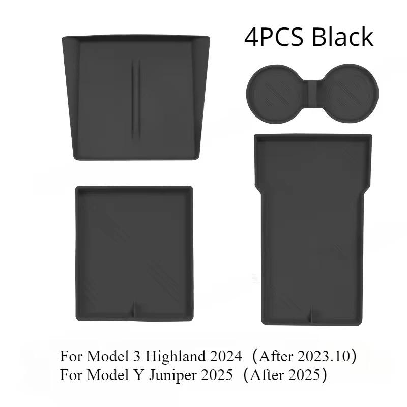 For Tesla Model Y Juniper Model 3 Highland Central Control Storage Pad Silicone Water Cup Mat Armrest Box Lower Pads Accessories