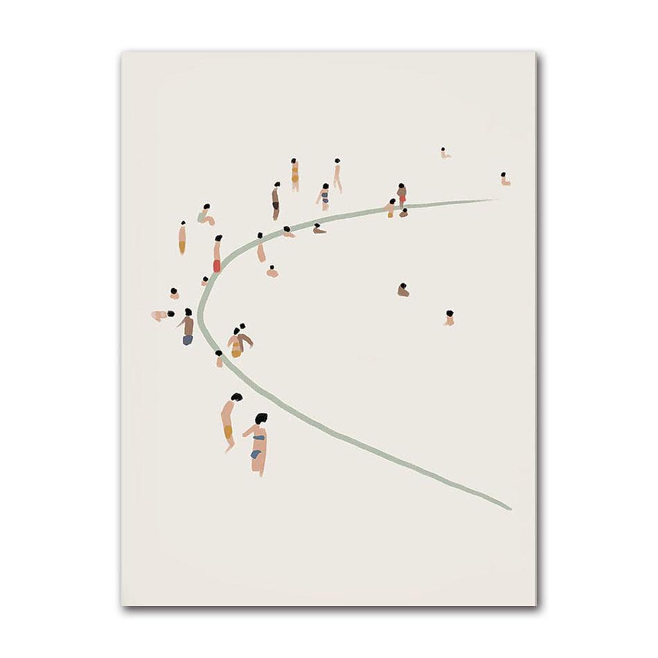 Minimalist Beach Ocean Floral Wall Art, Sailboat Canvas Painting, Pool Posters & Prints, Pictures for Living Room Decor