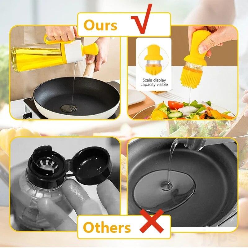 2 In 1 Oil Dispenser With Silicone Brush BBQ Oil Spray Glass Bottle For Barbecue Cooking Seasoning Bottle Kitchen Tool