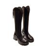 Leather Brown Mouth Skinny Boots Women's Small Thick-soled Heel Boots But Knee High Boots Knight Boots