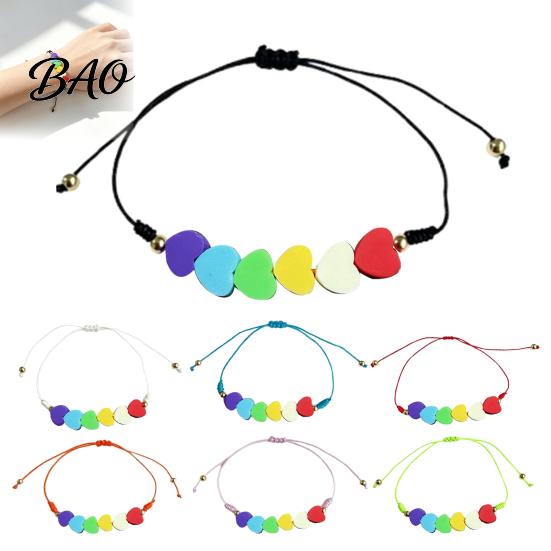 Fashionable Stackable Bracelet Colorful Hearts Bracelet, Handmade Braided Cord String Adjustable Sweet Aesthetic Hand Ornament Heart Shaped Clay Beads