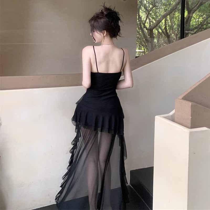 Women's French Super Fairy Lotus Leaf Irregular Suspender Dress