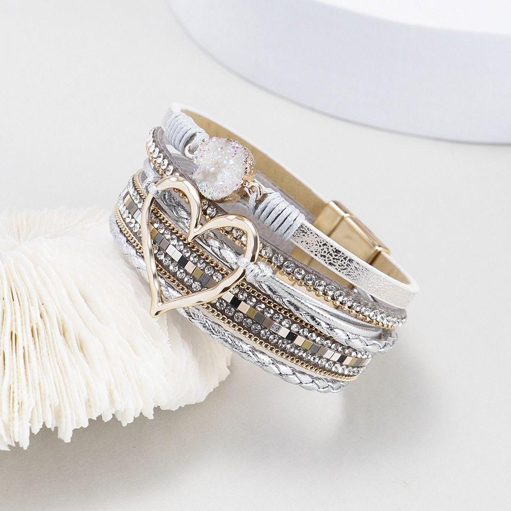 Big Love Bohemian Multilayer Bangle PU Leather Multilayered Bracelet Charm Bangles  Women Lady Girl