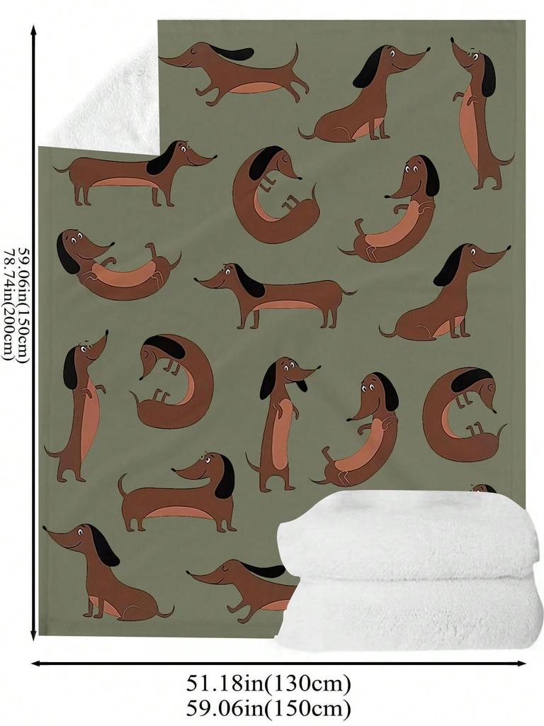 1pc Flannel Blanket Dachshund Print Gift/ Air Conditioning/ Living Room Blanket