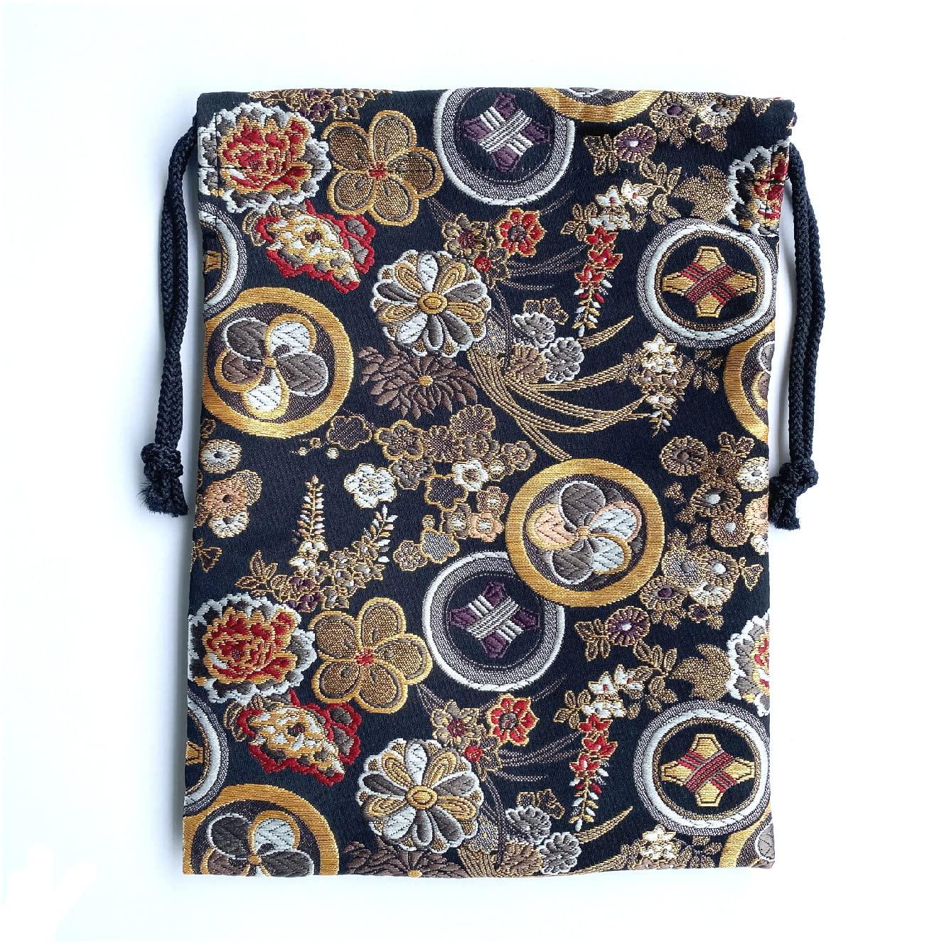 

Черный Монка Госюинчо 19 x 26 Мешочек на кулиске для мелочей Сделано из золотой ткани Нисидзин (Цветок) (Печать печати) Сумка, см, Чехол, Сумка, Япония, Парча, Киото, чёрный