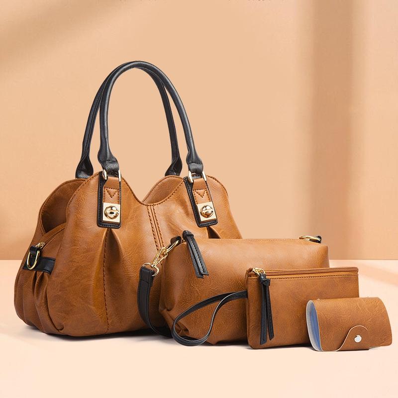

Vintage Three Piece Set Mother And Daughter Bags European American Fashion Handbag Shoulder Bag Crossbody Bag коричневый