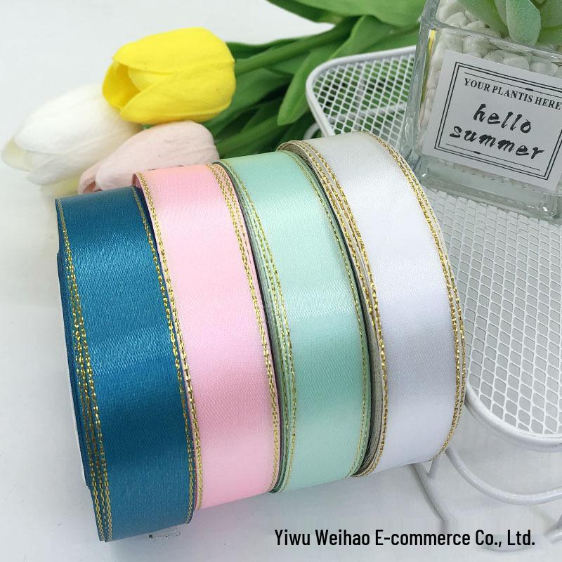 2.5cm Satin Ribbon with Double Gold Edge for Bouquets and Gift Boxes