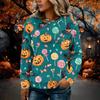 Women's Flannel Long Sleeve Top with Halloween Print Neck Pullover Shirt