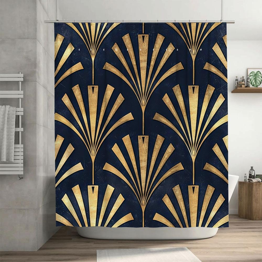 Luxusní zlatá sprchová závěs Art Deco pro dekoraci koupelny Modrá Zlatá Moderní design Domácí Vodotěsná látka Velikost 72 x 84 palců (180c