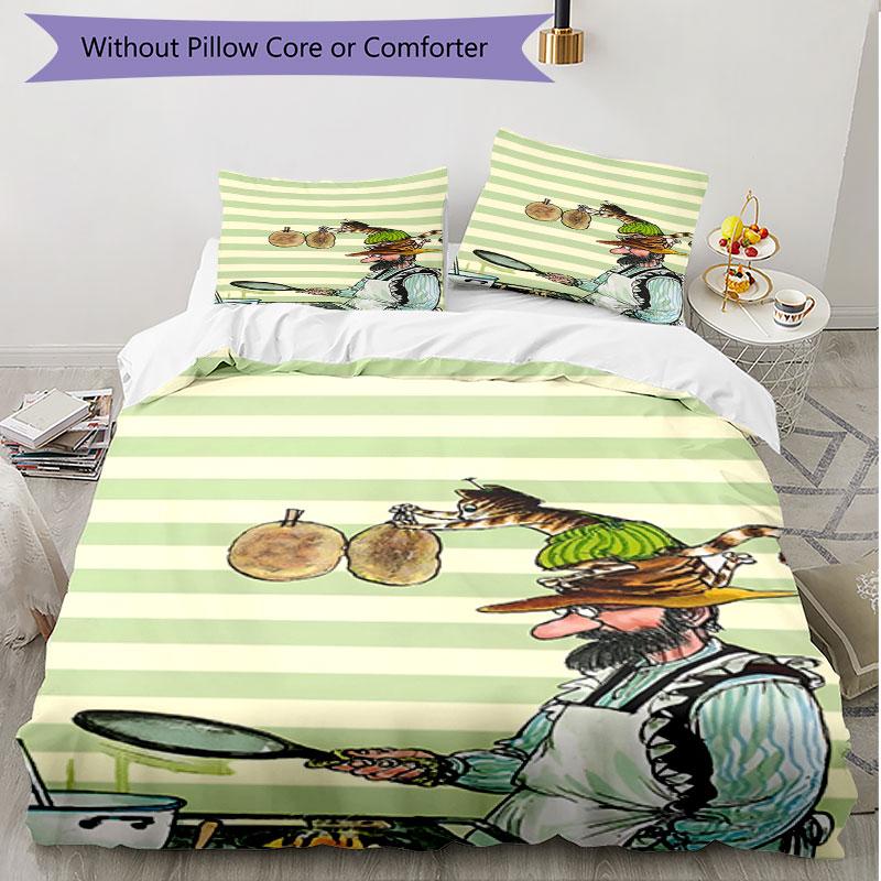 3pcs Duvet Cover Set (1*Duvet Cover + 2*Pillowcase, Without Core), Pettersson und Findus Print Soft All‑Season Bedding Set, Home Bedroom Decor Gift
