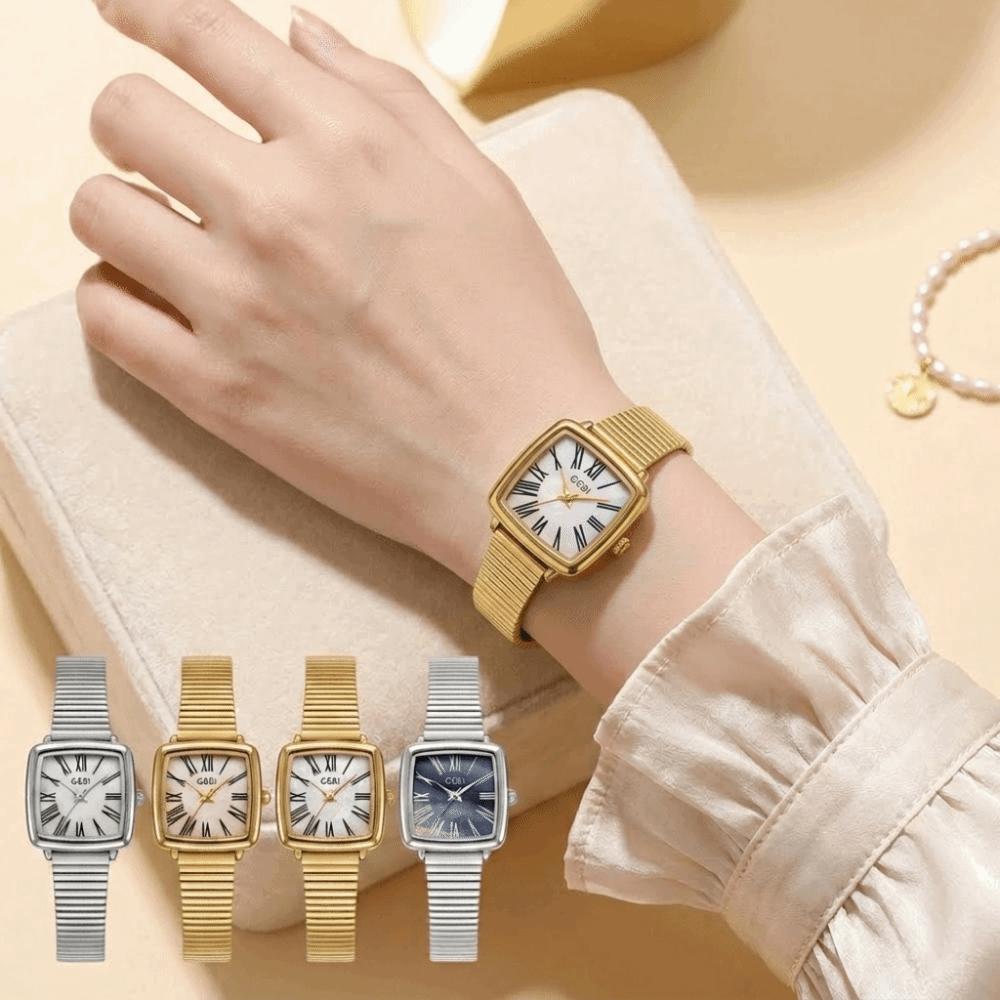 Fashion Stainless Steel Ladies' Watch Square Vintage Bracelet Wristwatch Jewelry Accessories Polished Gold Quartz Watch Business