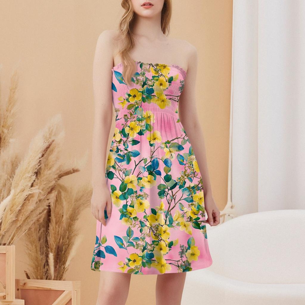 Modisches Damen Freizeit Tube Top mit Aufdruck Ärmelloses Kleid