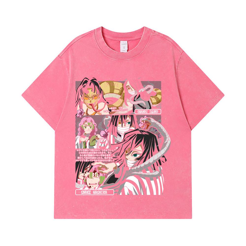 275 GSM Washed T-shirts 100% Cotton Demon Slayer V17 Obanai Print Unisex Heavy Cotton T Shirt