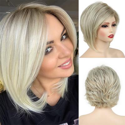 Perucas Sintéticas Loiro com Franja Peruca Natural para Mulheres Curta Bob Cabelo Liso Perucas Femininas Cosplay Fantasia de Halloween Peruca Feminina