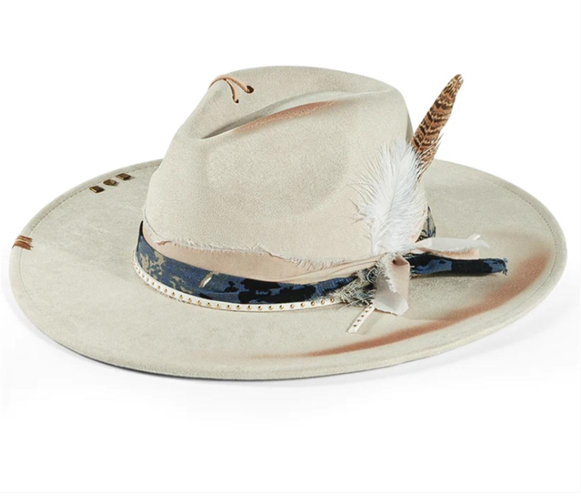 

Handmade Fedora Hat suede Man and Women Hat feather burn hat vintage Jazz hat Top hats flat Panama party hats sombrero mujer 56-58