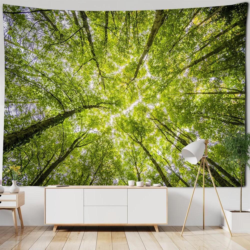Природный пейзаж Гобелен Комната Искусство Солнечный свет Лес Водопад Главная Стена — фото 13