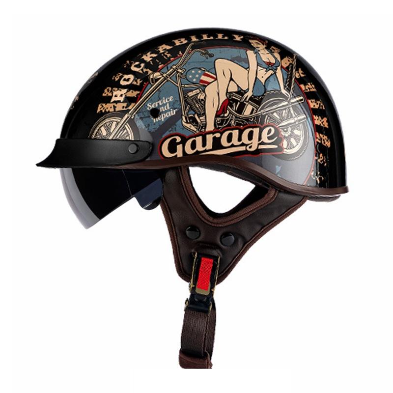 Locomotive Scooter Helmet Motorcycle Half Helmet Men'S And Women'S Helmet Four Seasons Light Locomotive Retro Helmet Riding