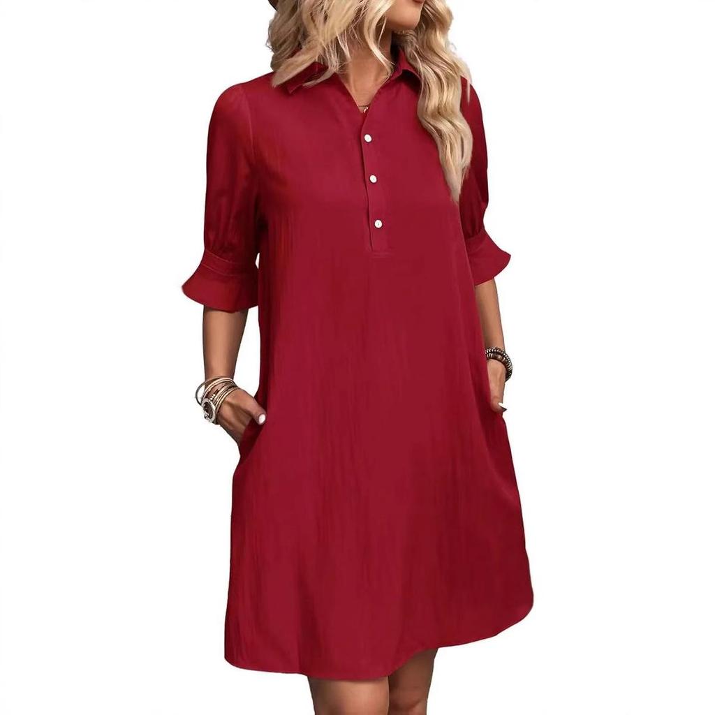 2025 European American Autumn Women's Casual Loose Solid Dress
