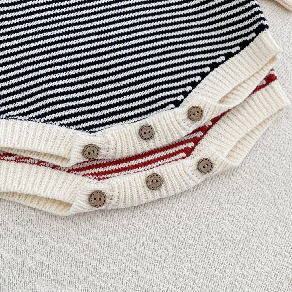 New Boys Baby 100% Cotton Striped Bear Bodysuit for Spring/Autumn