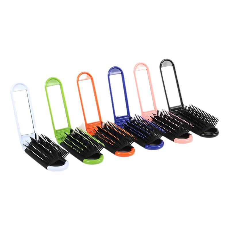 Portable Folding Mirror & Massage Comb for Girls - Travel-Friendly Hair & Makeup Accessory