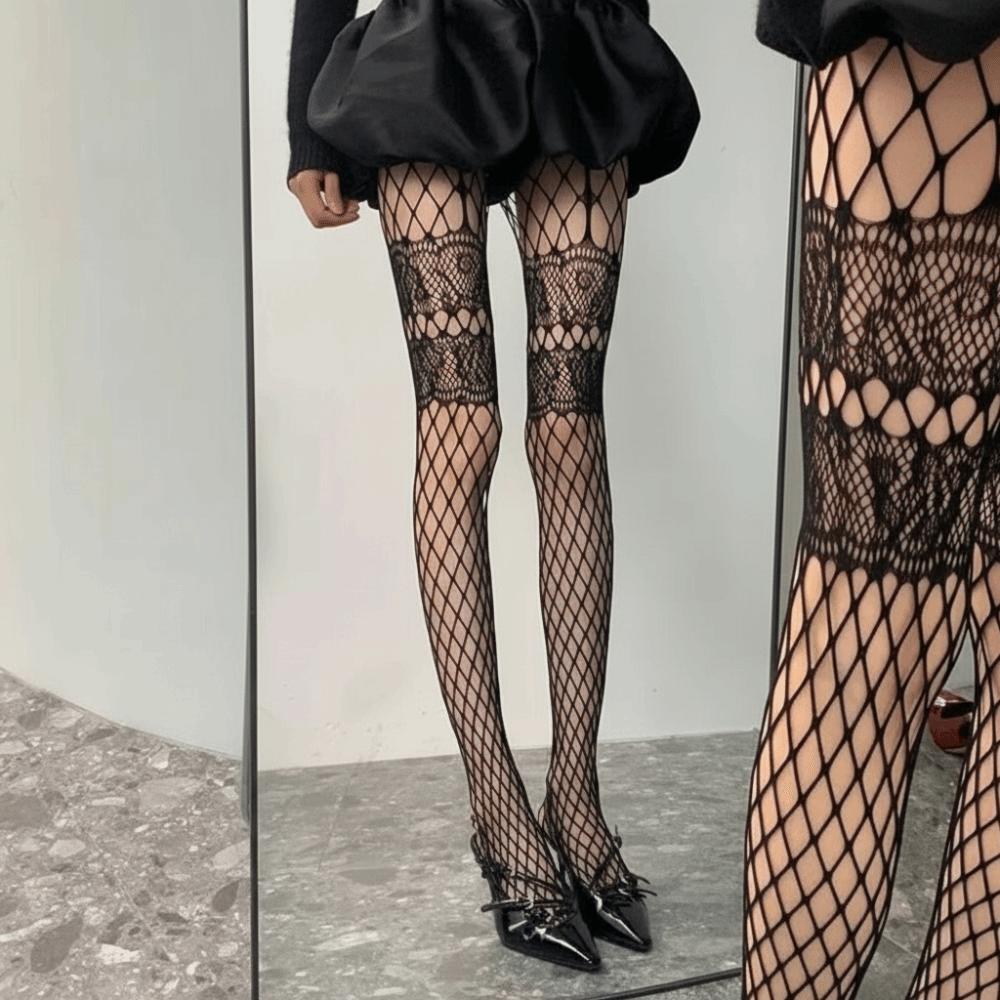 Large Mesh Pantyhose Thin Mesh Hollow Out Tights Y2K Mesh Tights Punk Style