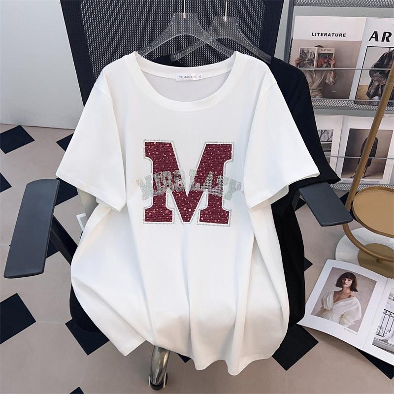 

Women s Plus Size Slimming Loose Short-Sleeve Mid-Length T-Shirt (Round Neck, 200/300/350 Jin) 669 4XL белый