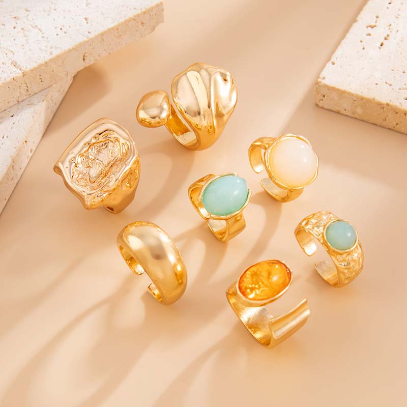 5Pcs/Set Vintage Gold Color Irregular Rings Set for Women Bohemian Metal Wide Open Adjustable Ring Aesthetic Y2K Jewelry Gift