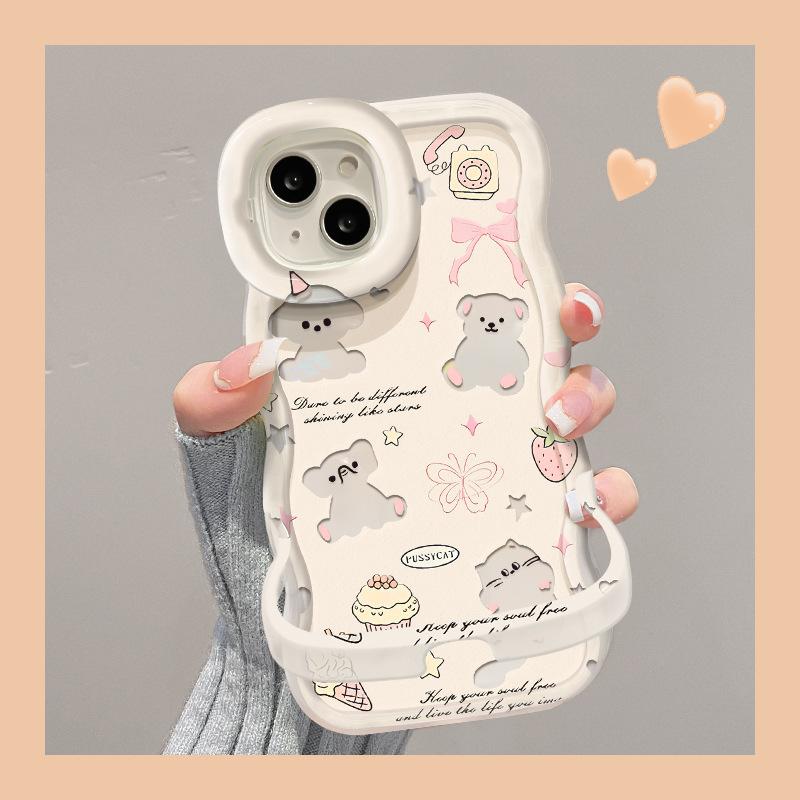 Applicable To Apple 15plus Mobile Phone Case IPhone 14pro Cute Hollow Koala 13 Invisible Double Bracket Silicone X