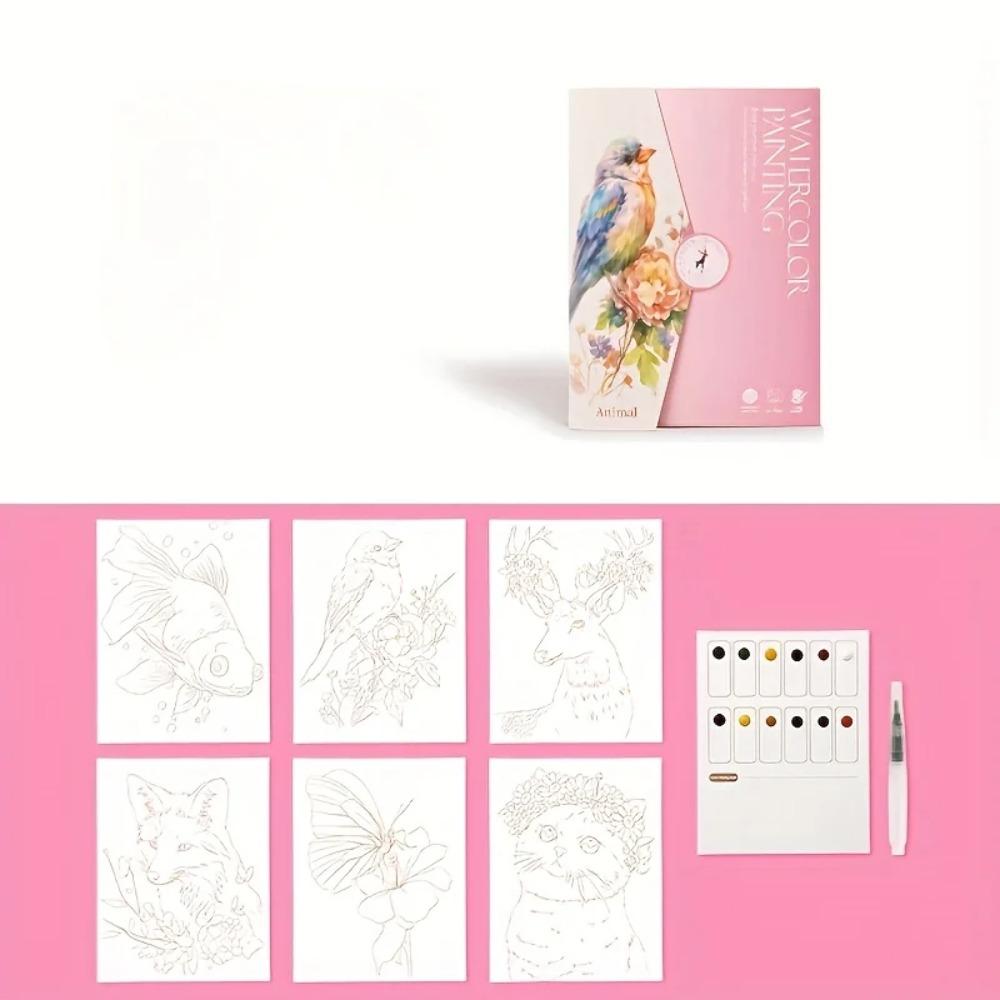 A Set of Creative Watercolor Painting Tools - Adult Coloring Book with Landscape and Floral Patterns